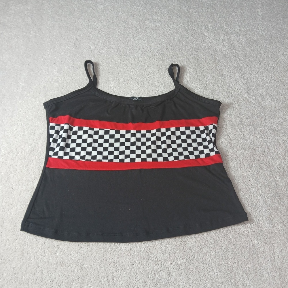 Rue21 Women's Juniors Black Checkered Racing With Red Boarder Size XL Tank
